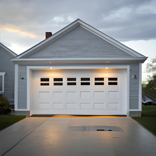 Exterior view of a modern house in Hingham, MA with a closed garage door and coastal light, showing hardware and weatherproofing.