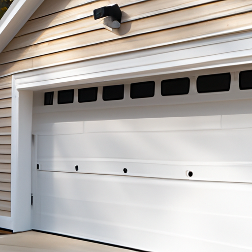 Suburban Hingham garage with modern sectional door slightly open showing smart opener inside